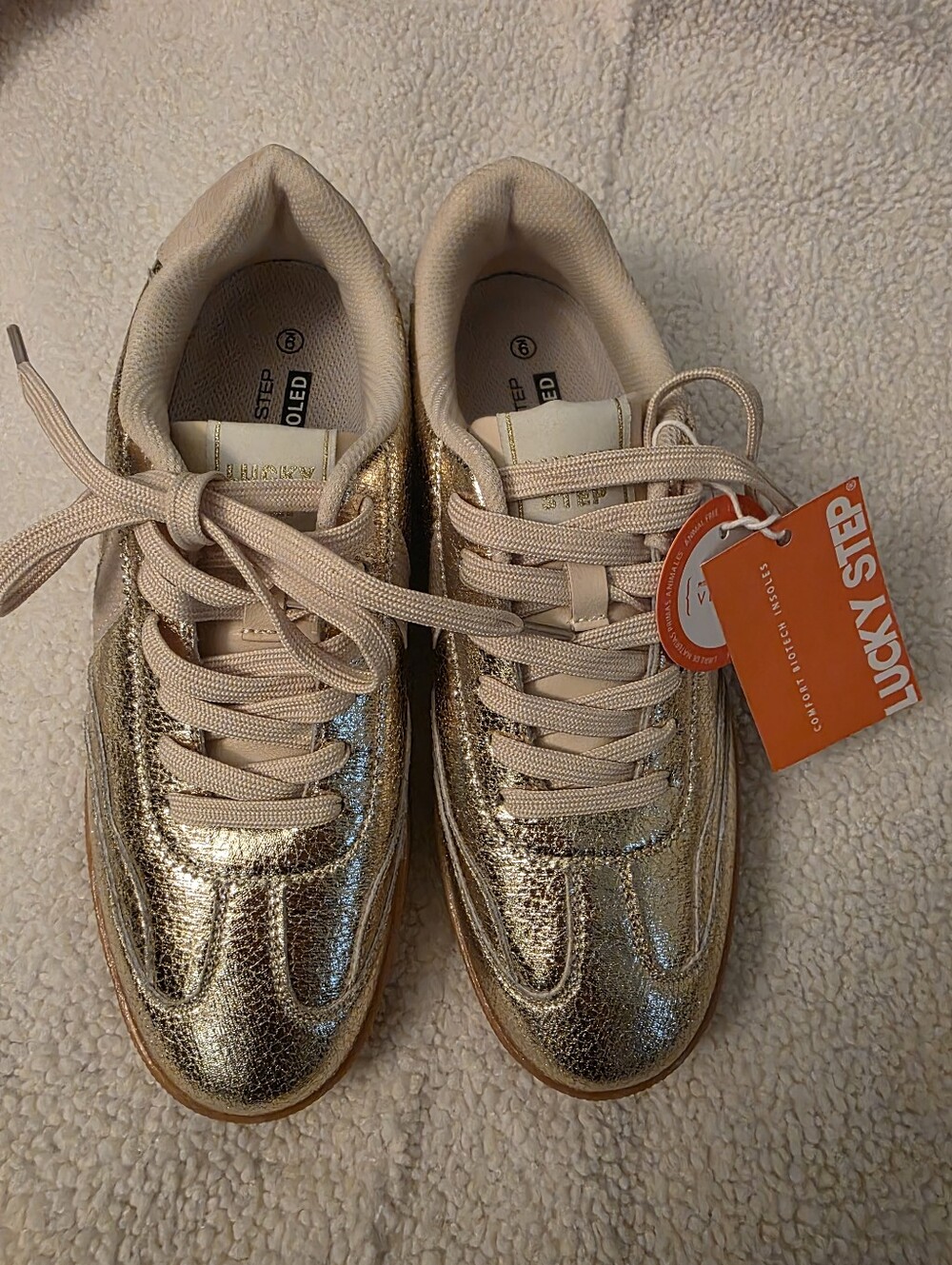 Lucky Step Women's Metallic Gold Lace-Up Sneakers